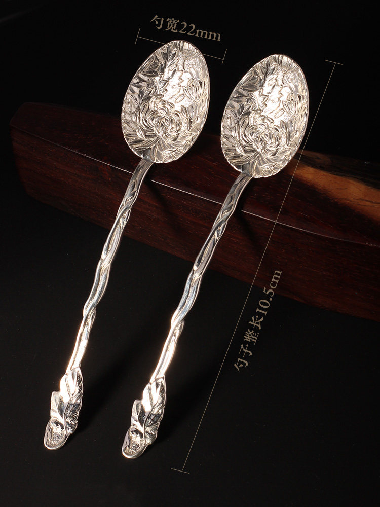 菊花錾古董复刻925银纯银汤勺银勺子银调羹日式高档餐具a301