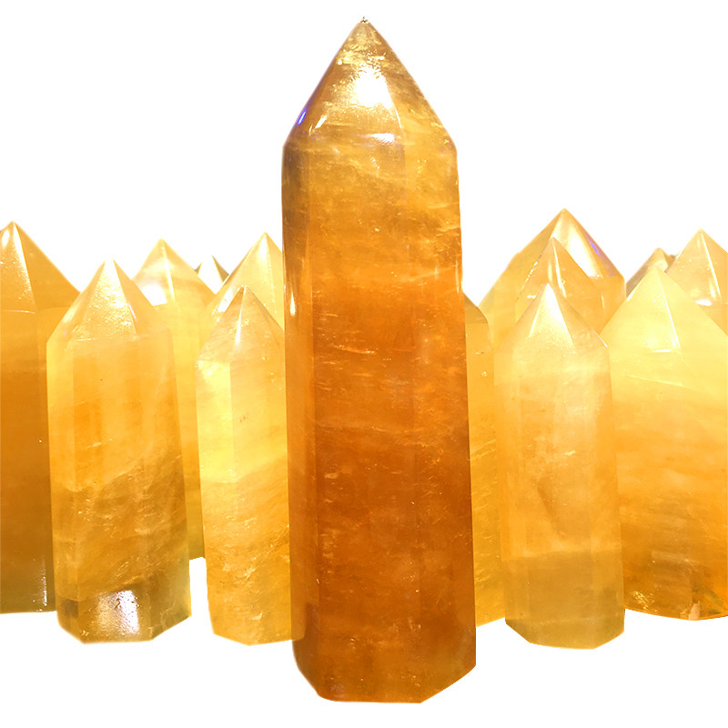 天然原石打磨方解石黄水晶柱子棱柱磁场消磁家居奇石