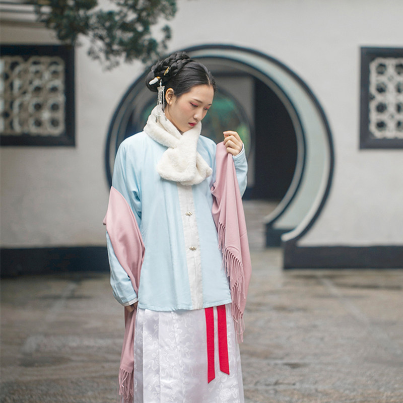 明制襟衫立领橘色短袄福鹿竖领真丝小袖汉服汉服