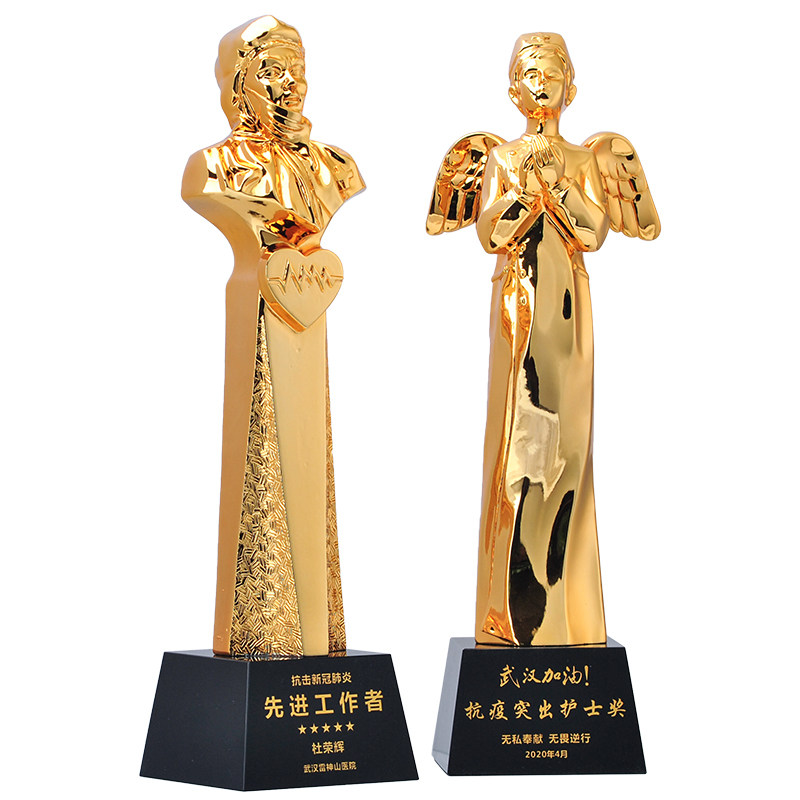 新款树脂医生护士水晶奖杯奖牌定制白衣天使抗疫奖杯