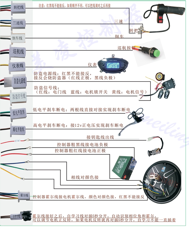 电三轮转把接线图详情图片