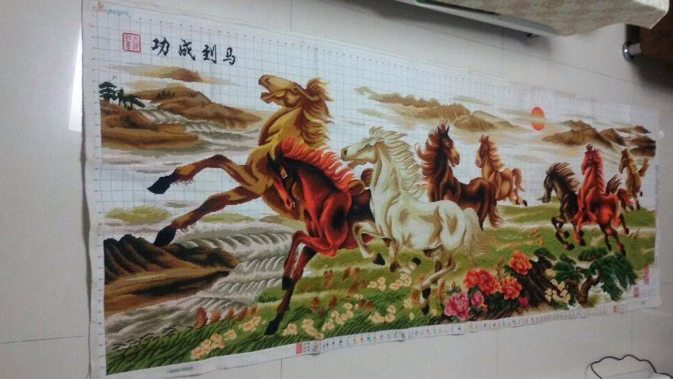 八骏图 十字绣纯手工八骏奔腾成品 八马骏图十字绣 - 痕风的起点