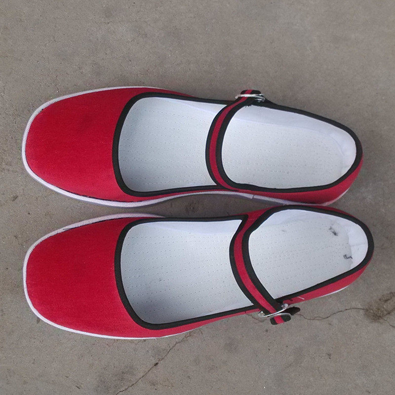 布鞋现做红色平绒一字扣带方口布方口一带女式布鞋