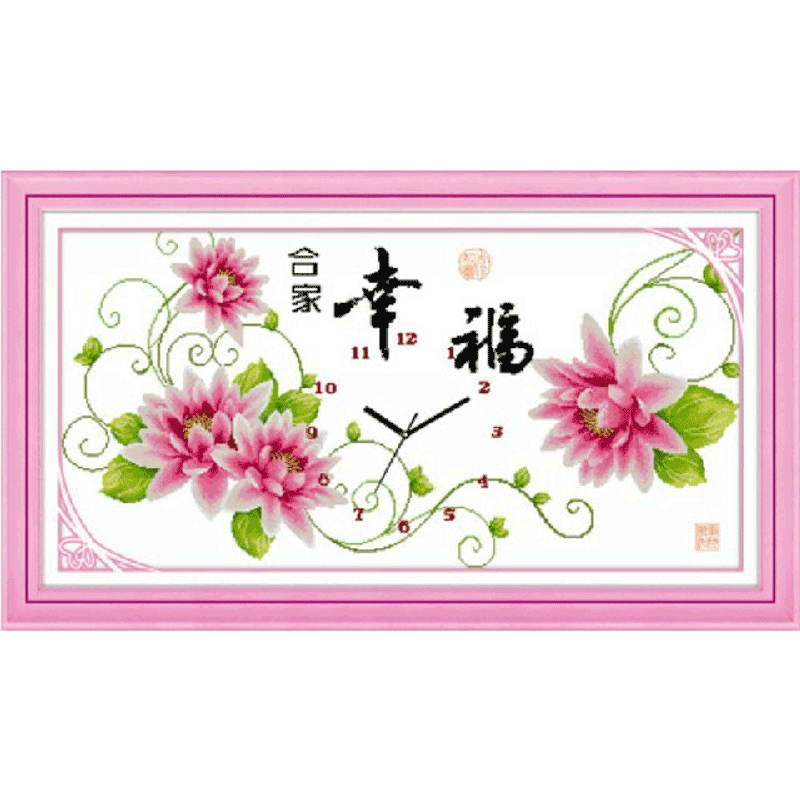 十字绣钟表线锈客厅挂钟创意新款棉线针绣时间简约现代刺绣中国风