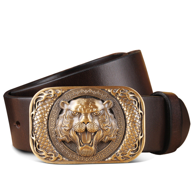 皮带男士真皮个性潮男社会人头层纯牛皮虎头腰带