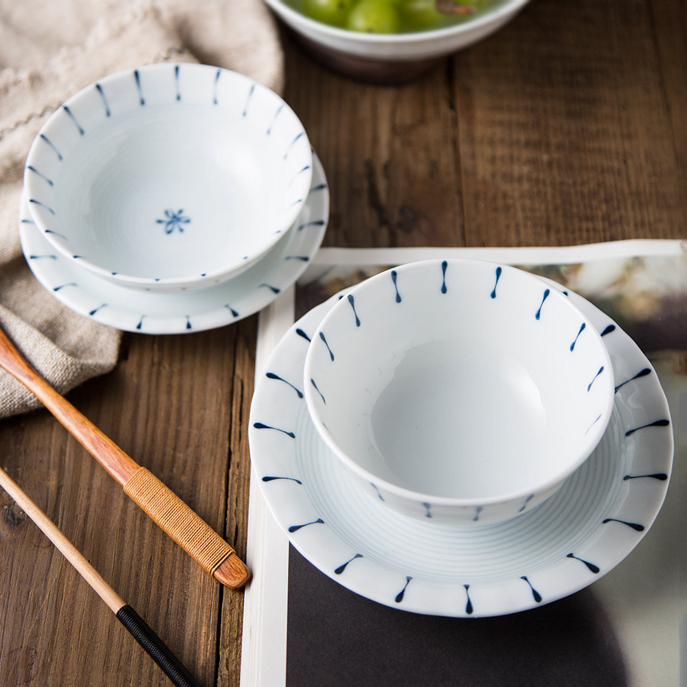 日本进口十草釉下小清新碗碟套装家用日式餐具碗