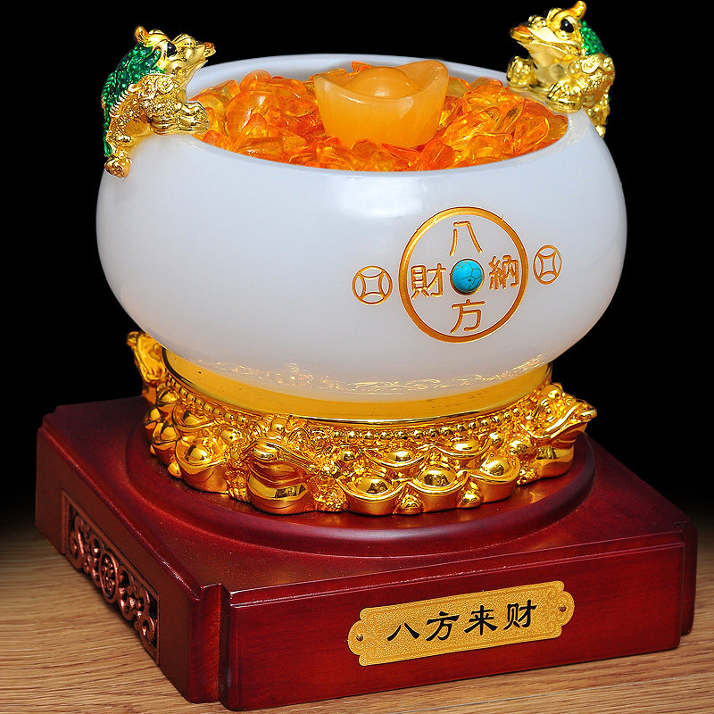 珐琅彩八八方来聚宝盆招财摆件风水家居客厅玄关摆件