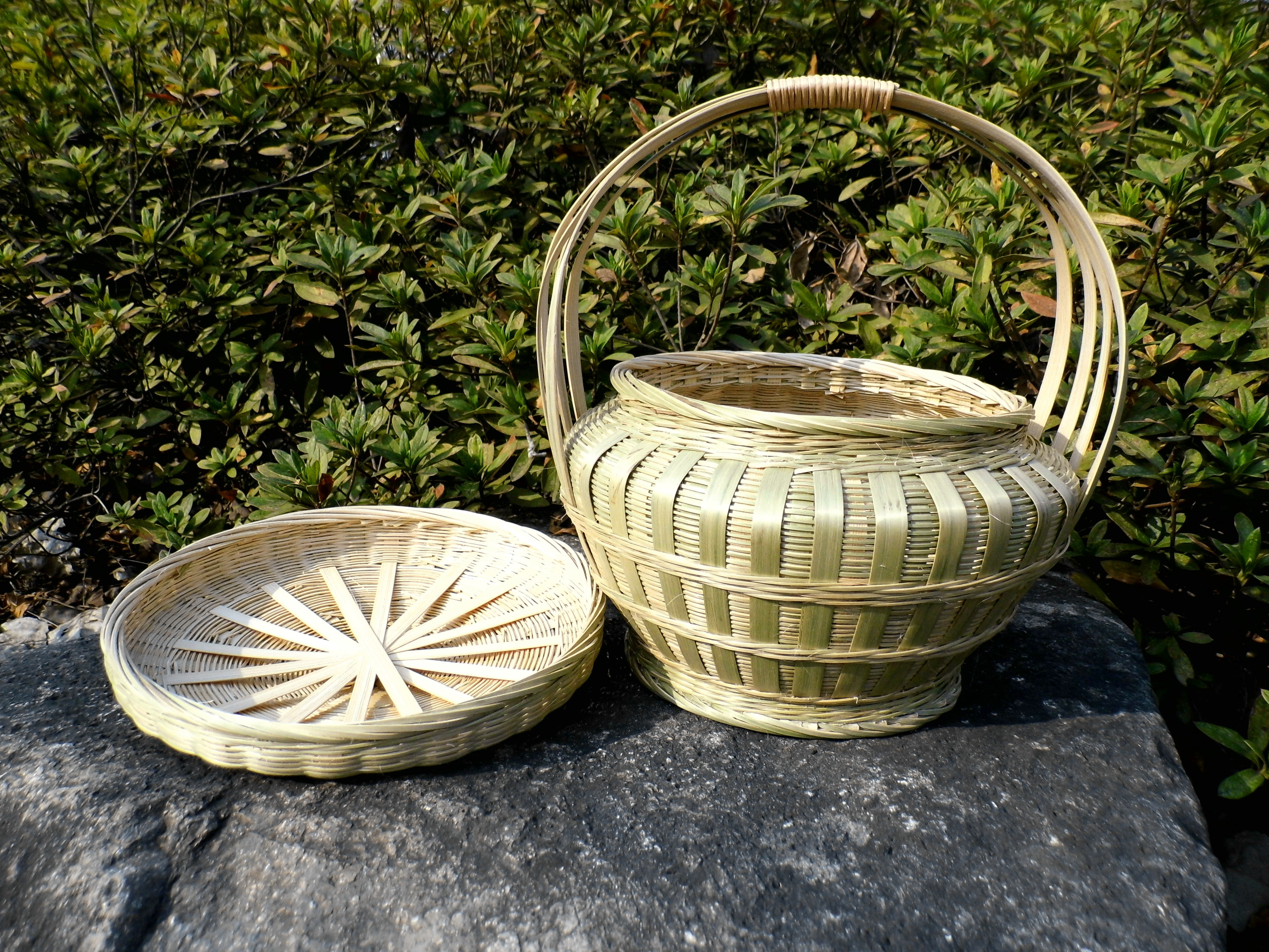 竹编制品 小篮子手提篮 家用 拜拜竹篮带盖 装鸡蛋的小号提篮