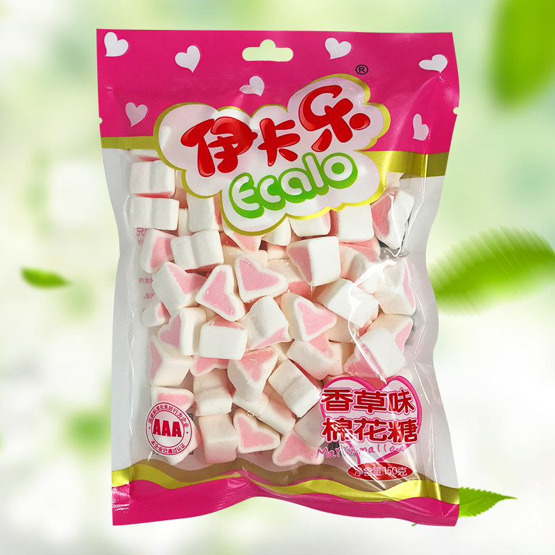 香草味棉花糖爱心棉花糖水果味软糖创意糖果儿童休闲零食150g袋装