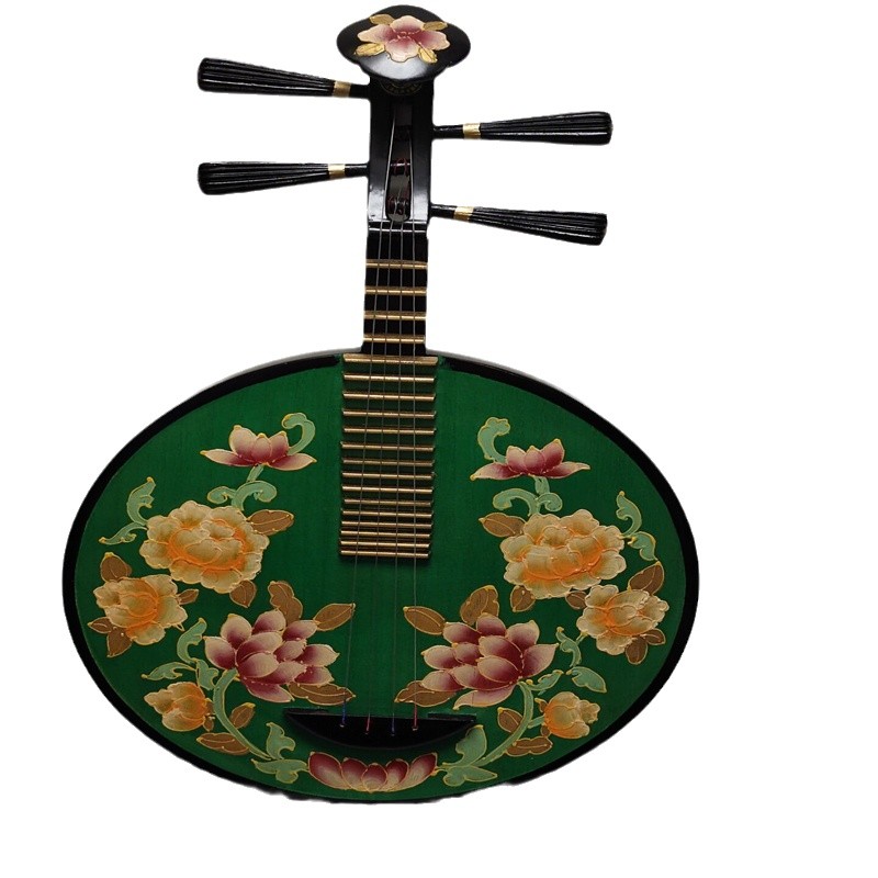 藏式彩绘京剧月琴乐器复古装饰摆件挂件花鸟月琴