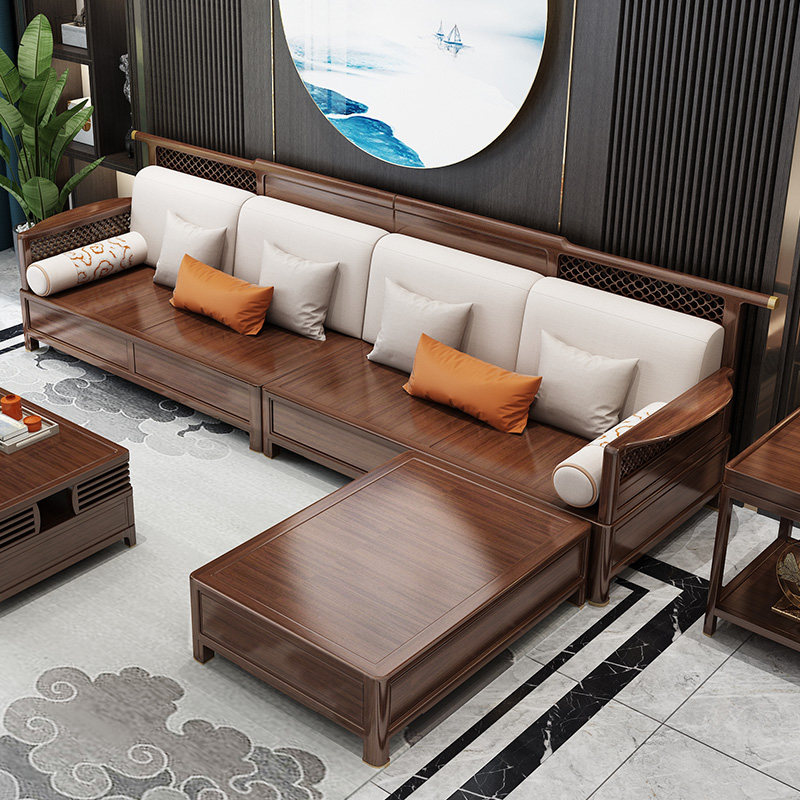 新中式檀木轻奢高箱储两用冬夏卯榫黄金组合沙发实木沙发