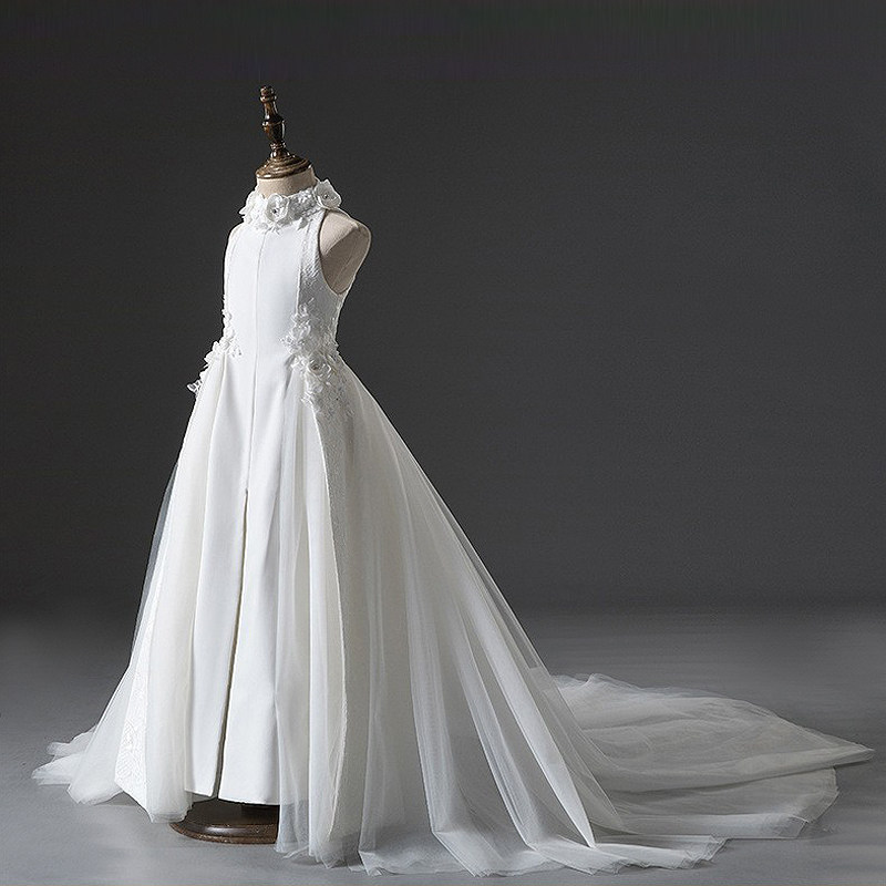 女童走秀个性礼服出租儿童模特大赛白色纱裙租赁儿童礼服