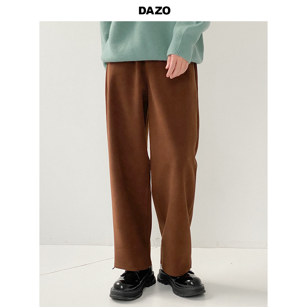 DAZO 毛呢休闲裤男港风复古宽松百搭加厚裤子韩版潮流直筒长裤ins