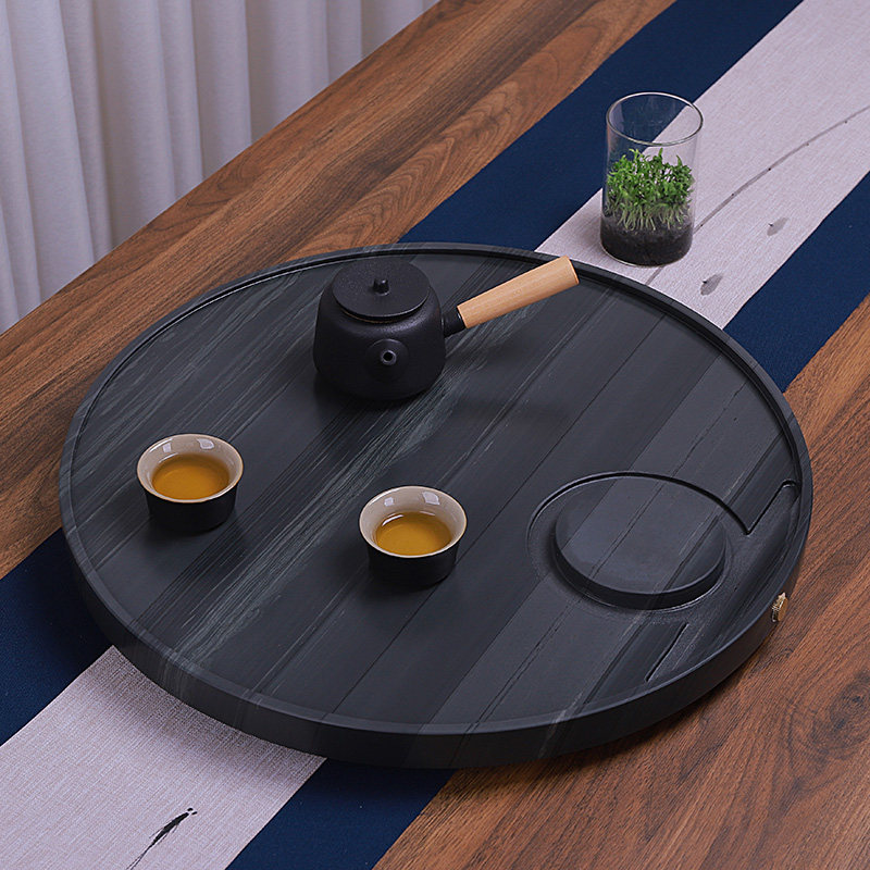 天然乌金石茶盘托盘茶具套装整块简约家用大小号排水石头茶桌茶台