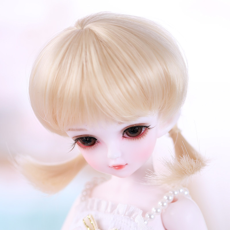 娃娃可爱马尾双马女娃金色头发6分假发刘海bjd娃娃
