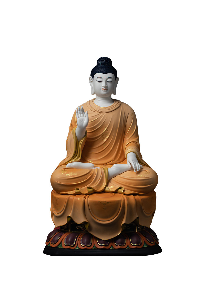 戴玉堂迦叶阿难供奉佛像建平林建平陶瓷极彩如来佛摆件