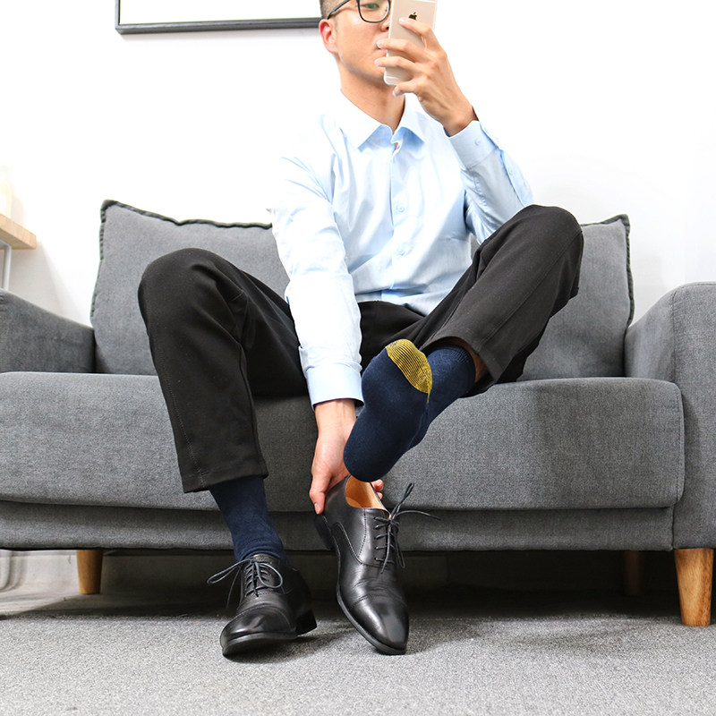 金脚趾耐穿加固脚趾棉袜4双商务中筒格短菱形中筒袜