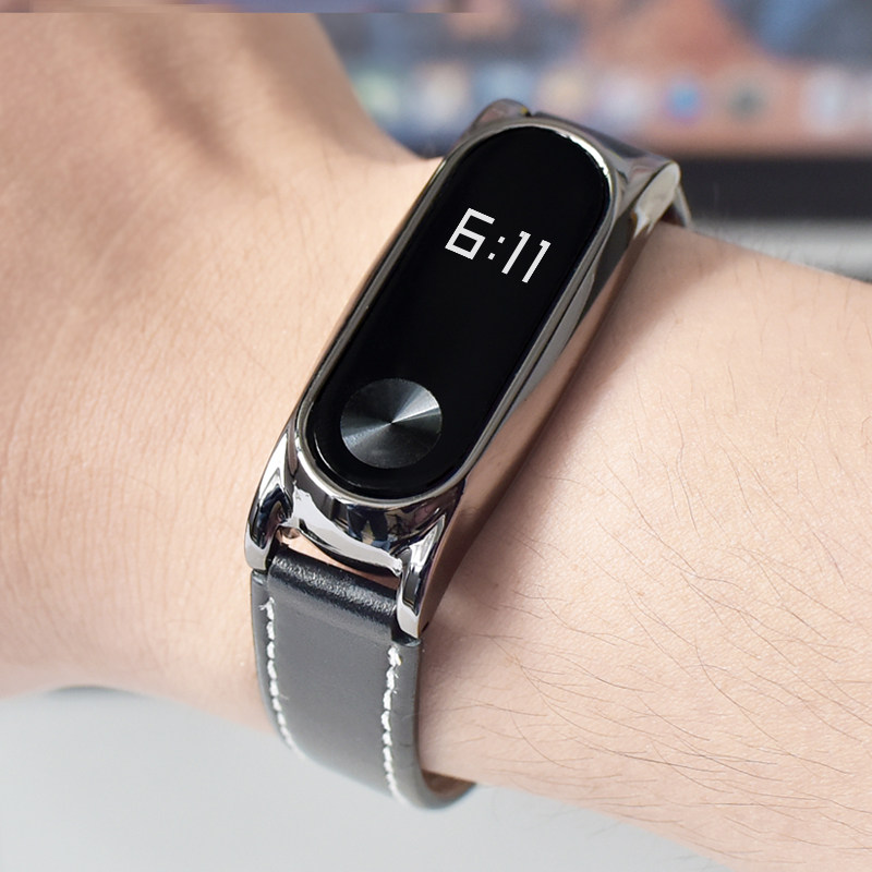 也美 适用小米手环2表带替换带二代金属硅胶真皮运动个性不锈钢小米2