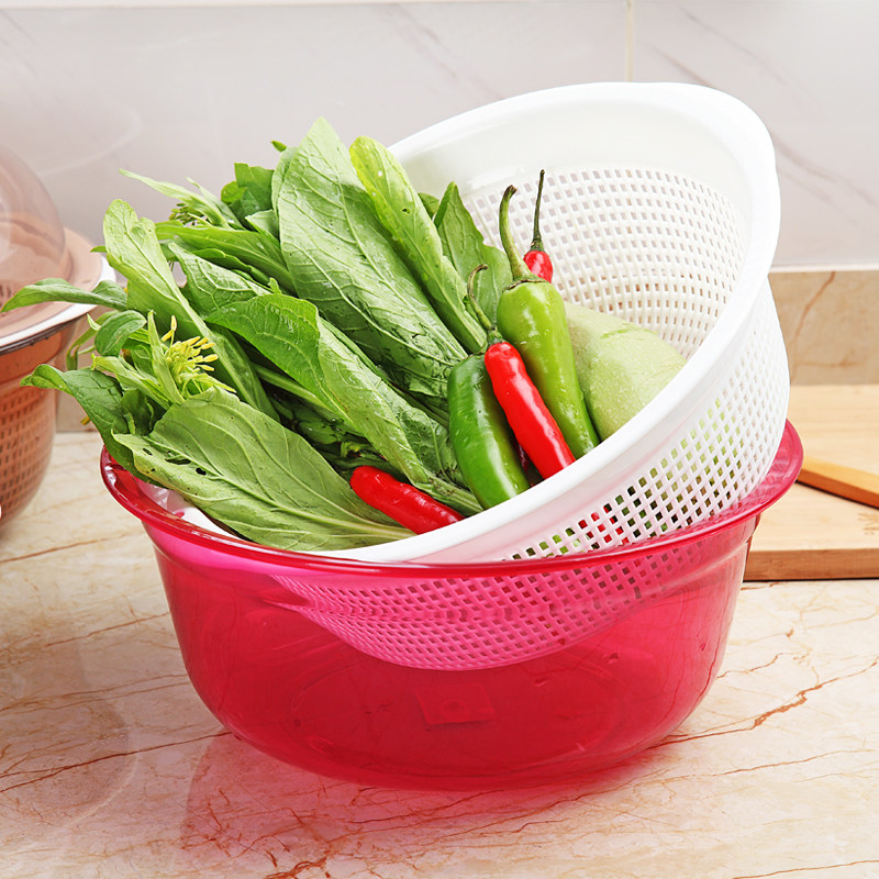 带盖塑料保洁篮洗菜筐厨房双层蔬菜沥水篮客厅果盆