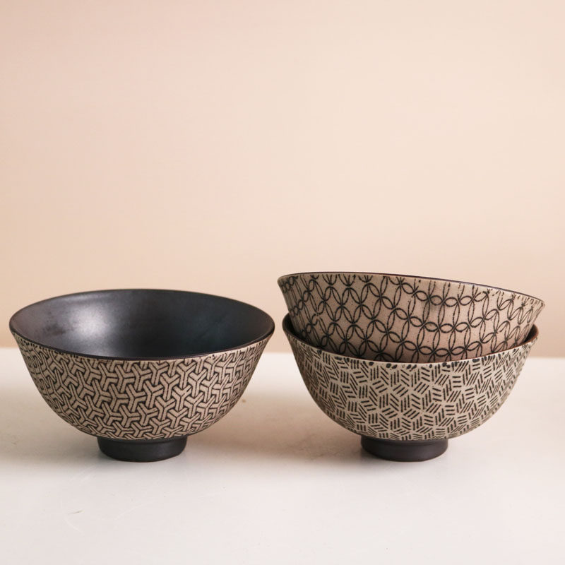 w1962出口新品高温铁砂釉粗陶磨砂黑色小碗饭碗手作复古家用碗