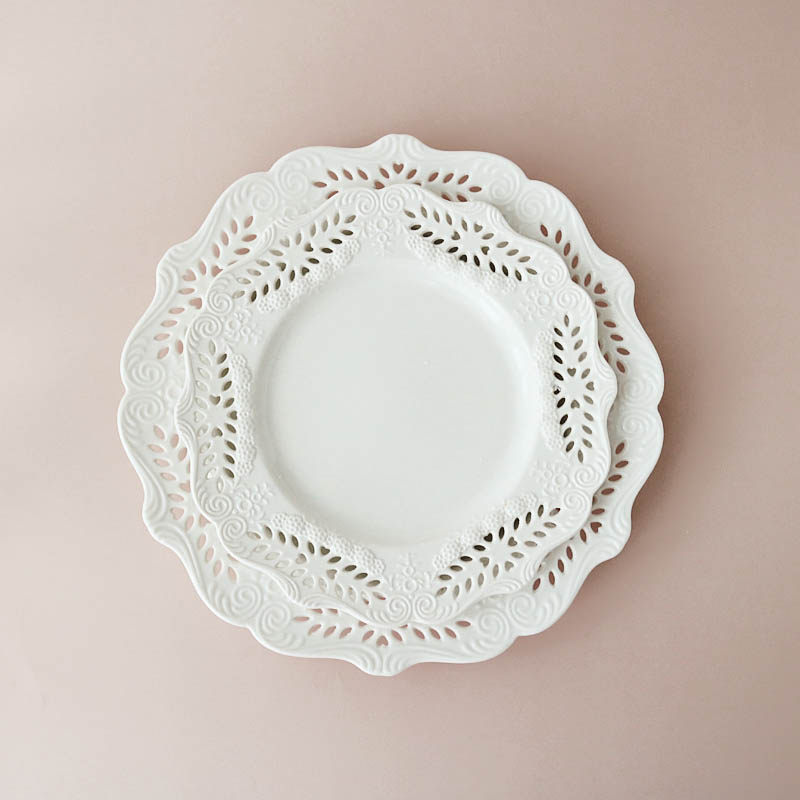 w1962出口欧洲复古奶白蕾丝维多利亚镂空花朵洛可可花边盘