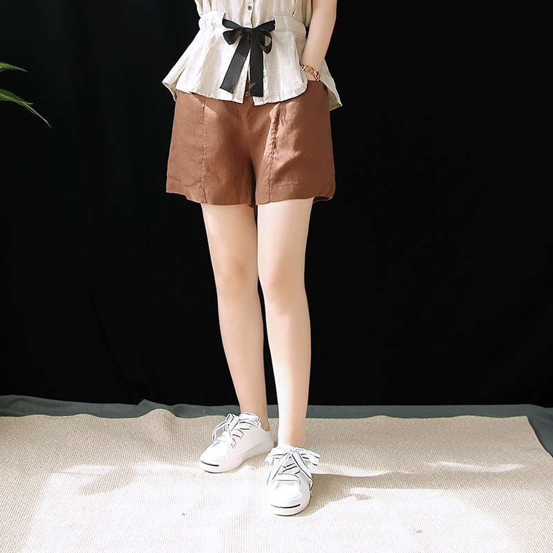 夏季新款纯色亚麻短裤女韩版宽松百搭大码棉麻休闲裤阔腿直筒裤子