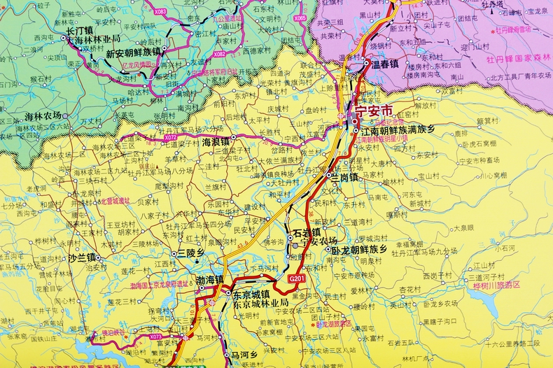 2019牡丹江市地图挂图政区交通14米x1米大幅面宽杆挂绳精装版覆膜撕不