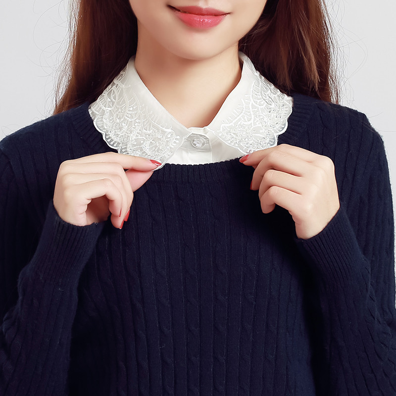 秋冬衬衫假领子 纯棉钉珠假衬衣领 百搭欧根纱假衣领女士刺绣假领