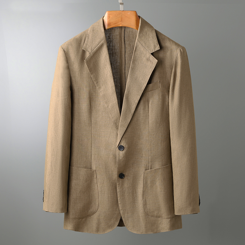 复古意式春夏季亚麻西装商务绅士休闲西服轻薄款外套男士单西便服