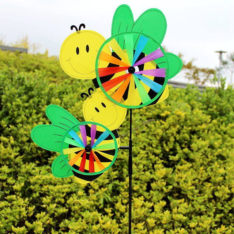 热卖立体蜜蜂布制儿童风车传统怀旧玩具园林户外装饰荷兰七彩风车