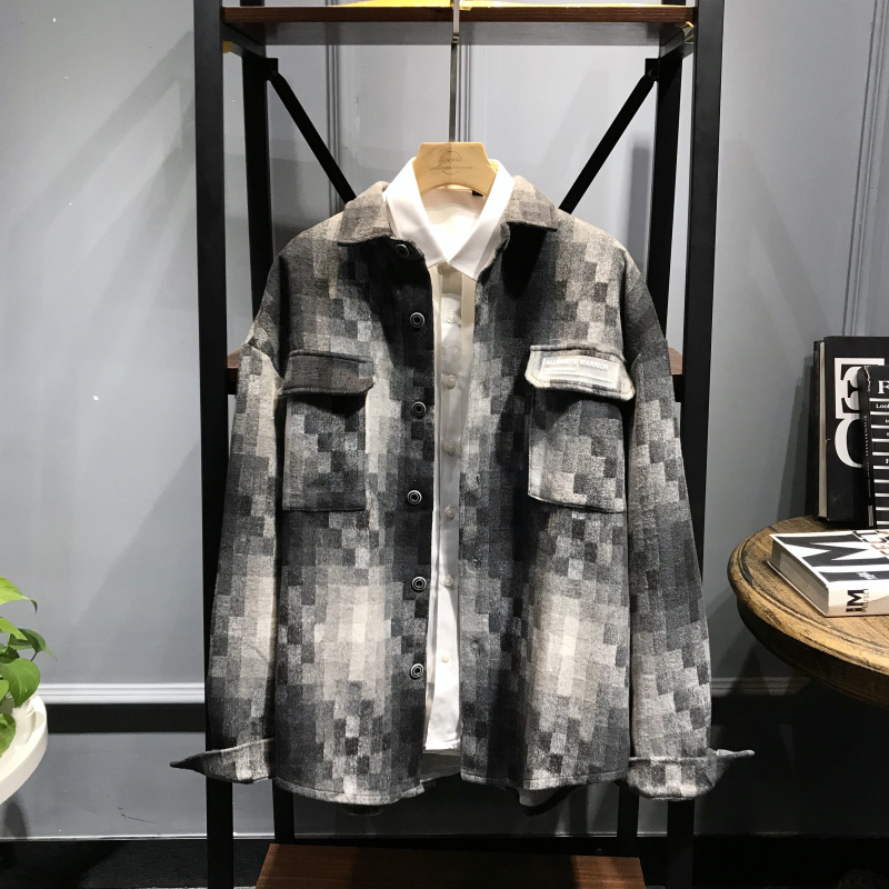 设计师合作款！率性港风！秋冬男士岛国仿毛呢厚款休闲衬衫潮外套