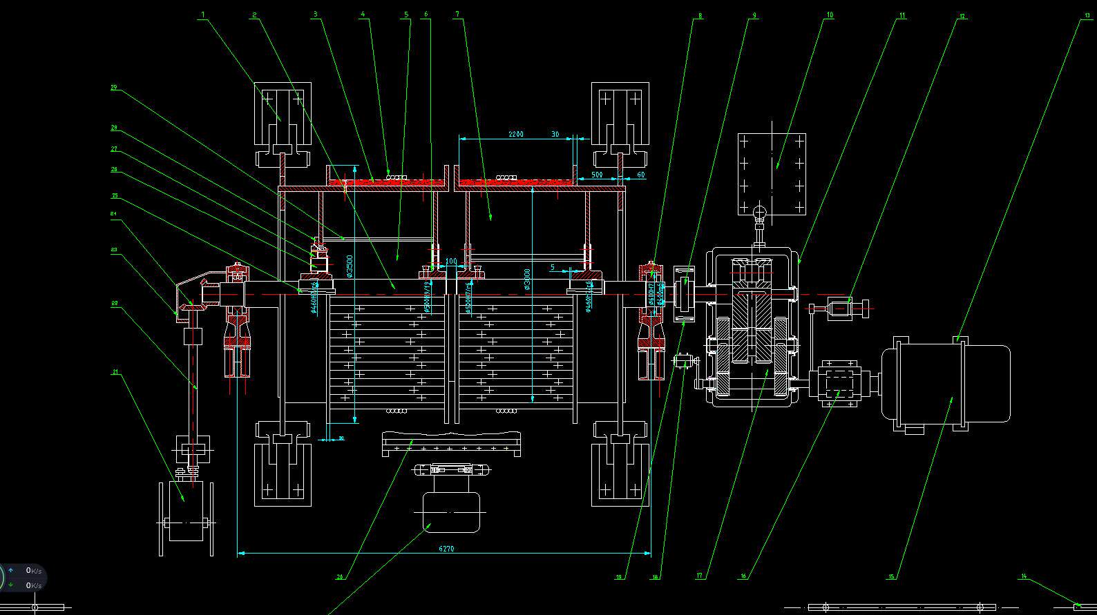 单绳缠绕式双卷筒矿井提升机设计2d机械cad2d