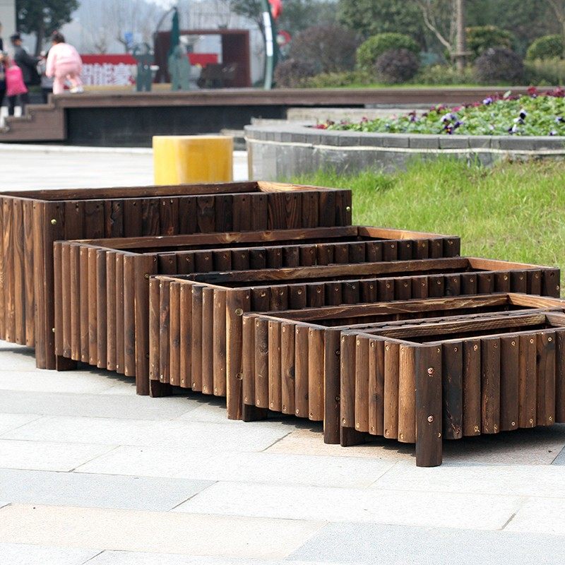 碳化防腐实木户外花箱长方形花槽花池种植栅栏花盆