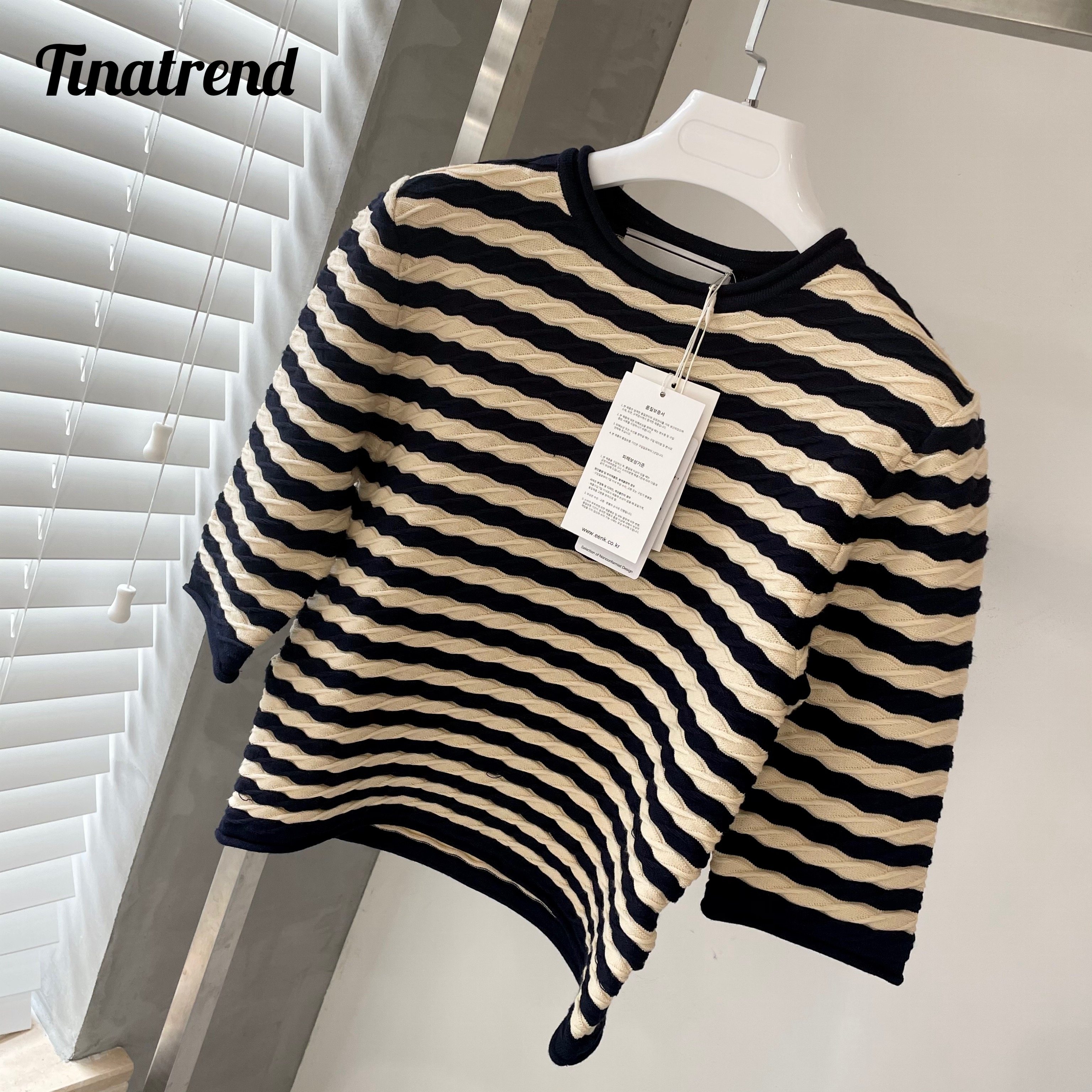 tinaeenk21ss秋冬新品条纹短款短袖针织衫上衣毛针织衫