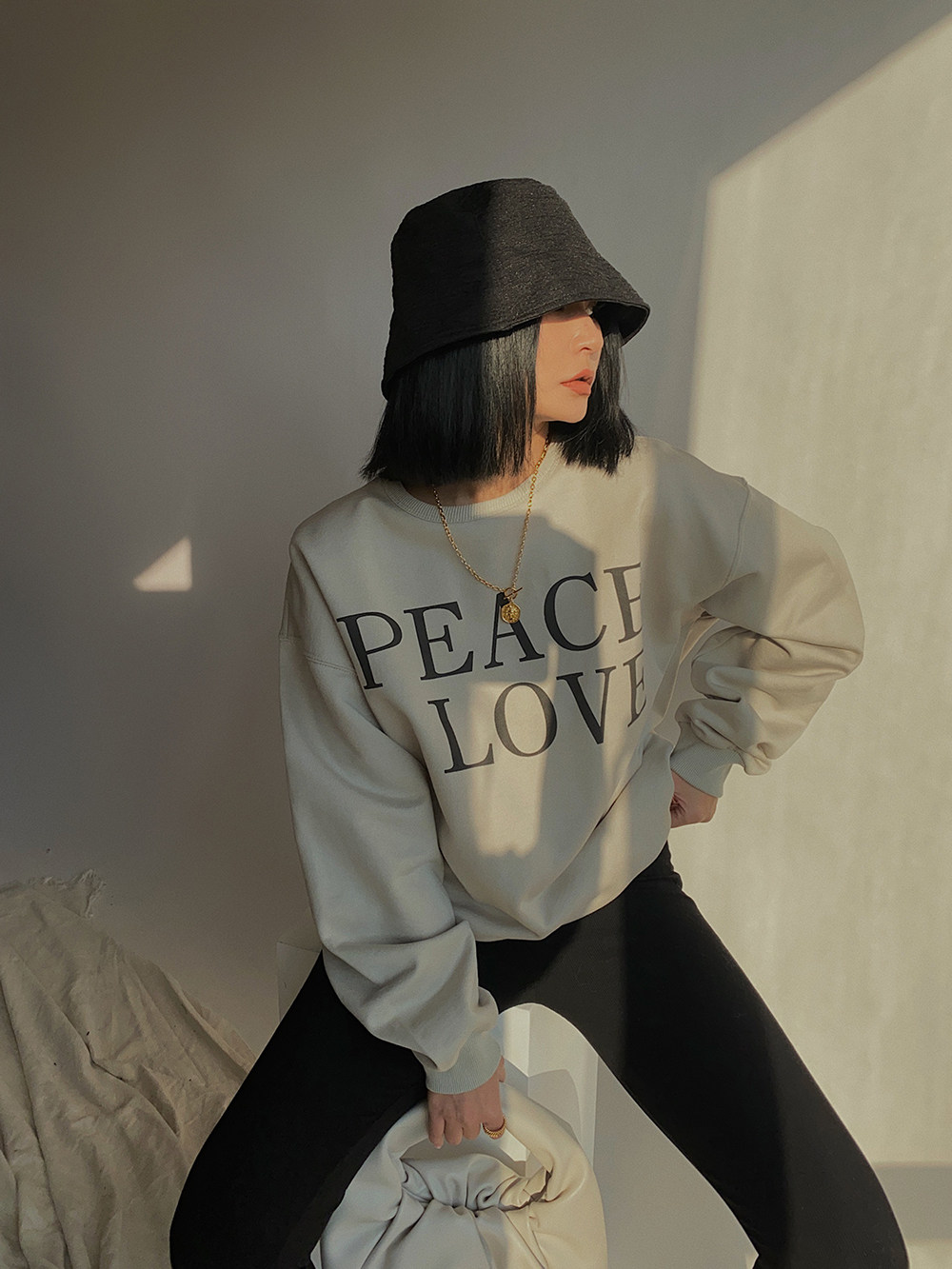 自制100春秋秋冬加厚内磨毛peacelove宽松卫衣卫衣