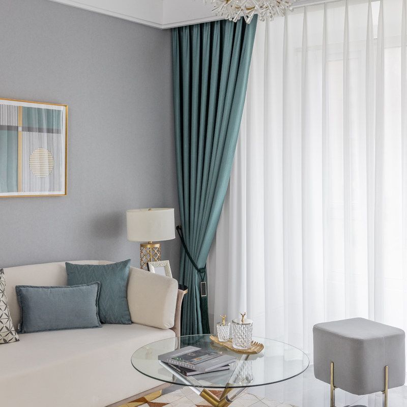 现代简约北欧轻奢风格仿真真丝绸缎竖条条纹加厚定制窗帘
