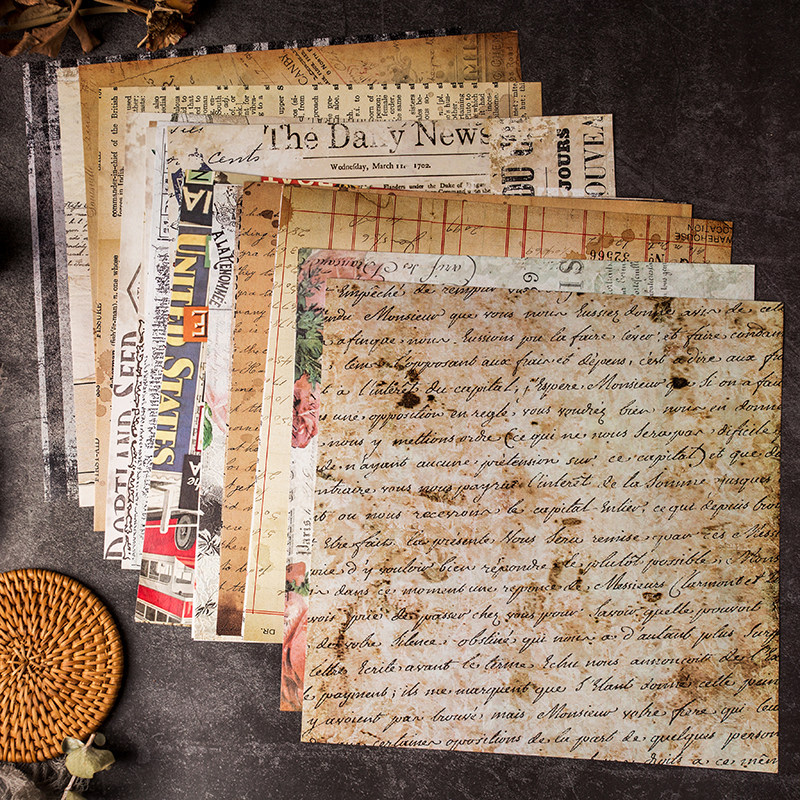 junkjournal复古素材纸手贴纸尺寸背景打底英文贴纸