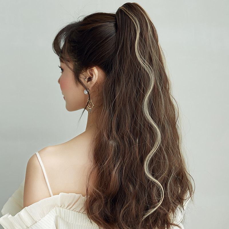 卷发高马尾中长挑染烫发自然款抓羊毛卷网红女长马尾