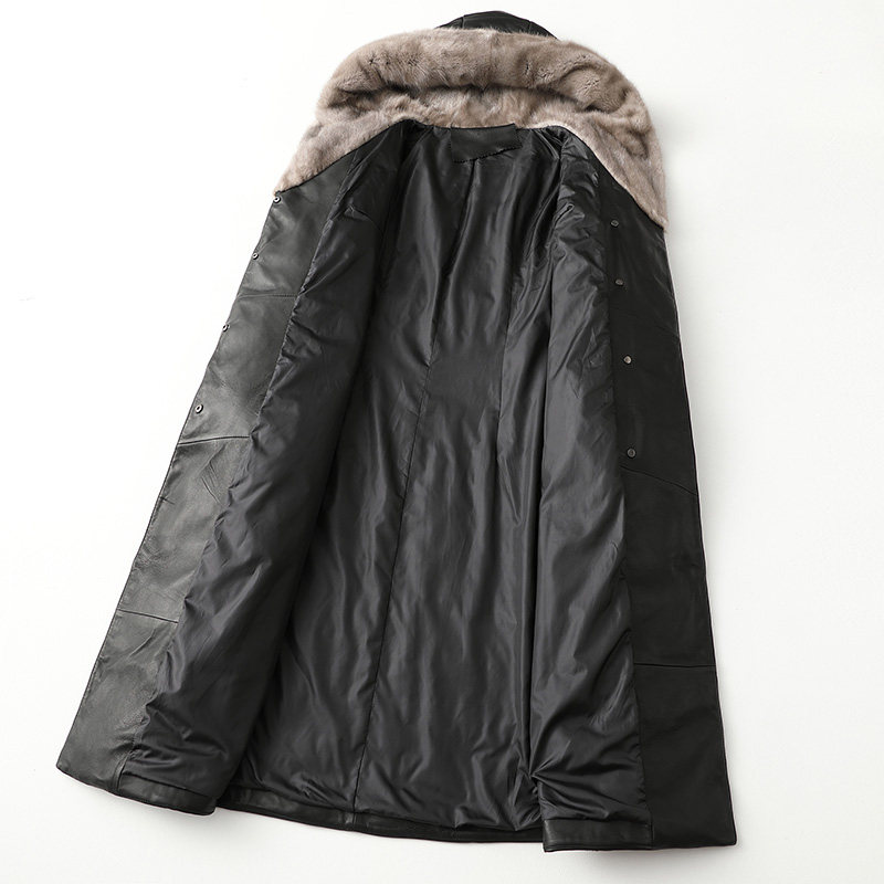 憨厚皇后秋冬海宁新款时尚绵羊皮大衣女2020真皮羽绒服连帽外套w