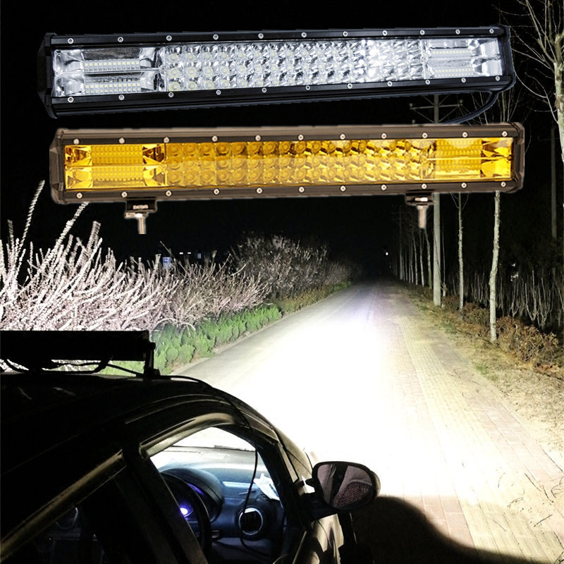 汽车led长条灯黄白双色爆闪超亮12伏24v车顶改装强光防水射灯杠灯