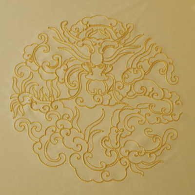 中式明清古典双月架子床明黄色祥云龙纹仿真丝布绣花蚊帐床幔