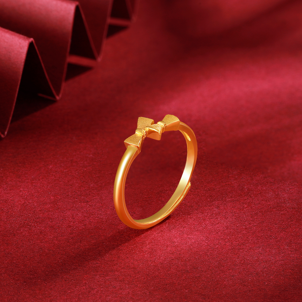 珂兰蝴蝶结黄金戒指女款足金活口戒圈金婚结婚计价黄金戒指