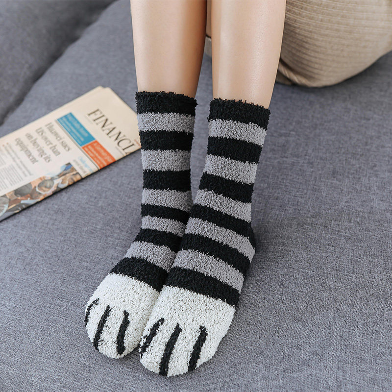 筒袜毛毛袜子女韩版可爱家居加绒加厚卡通中筒日系中筒袜