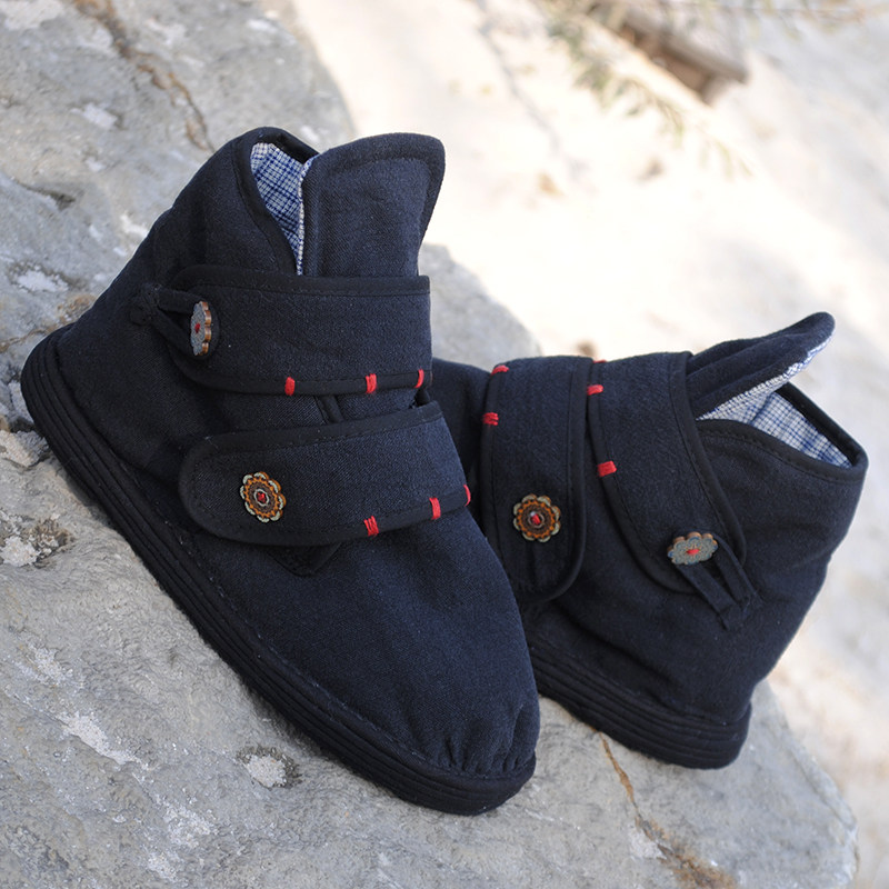 手工千层底老布鞋秦甲棉鞋木扣高帮皂女鞋手纳高帮鞋