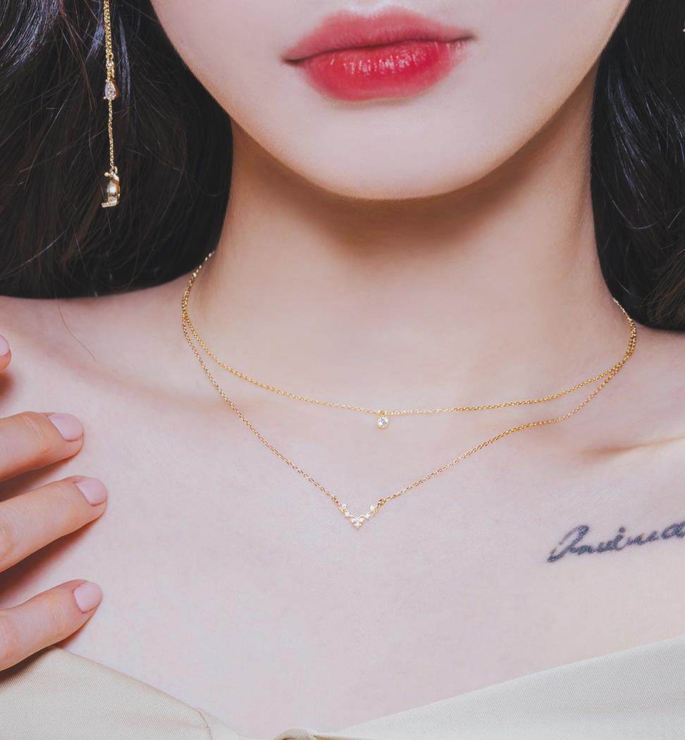 韩国知恩项链双层项坠同款wingbling李知恩iu酒店项链