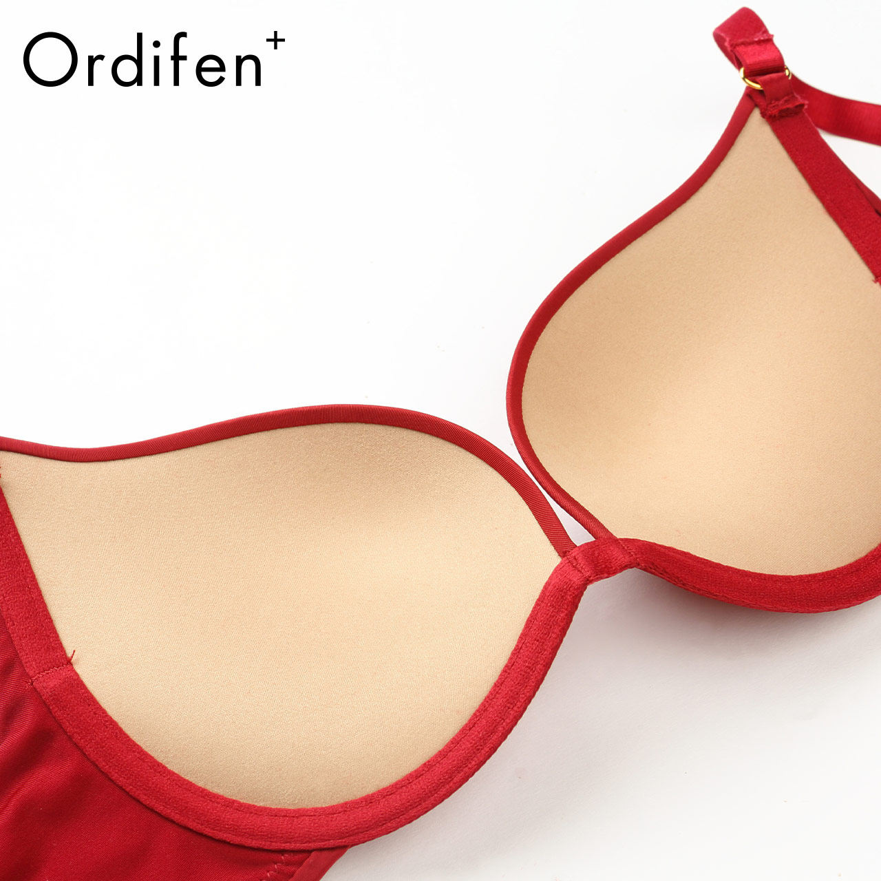 欧迪女士内衣性感聚拢胸罩纯色光面文胸套装