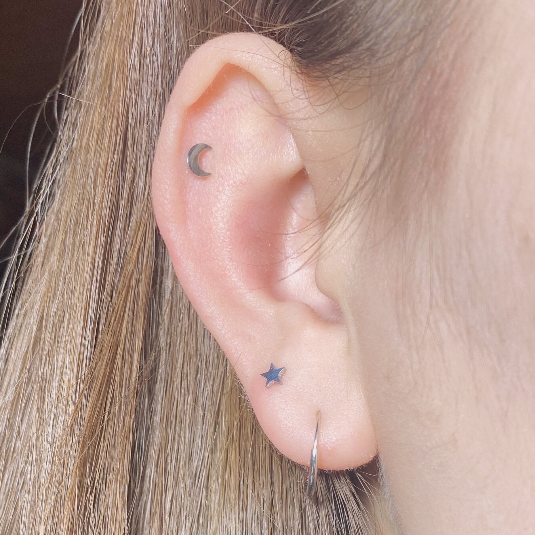 cctattoo韩国耳骨耳蜗耳屏金属星星月亮mini简单耳钉