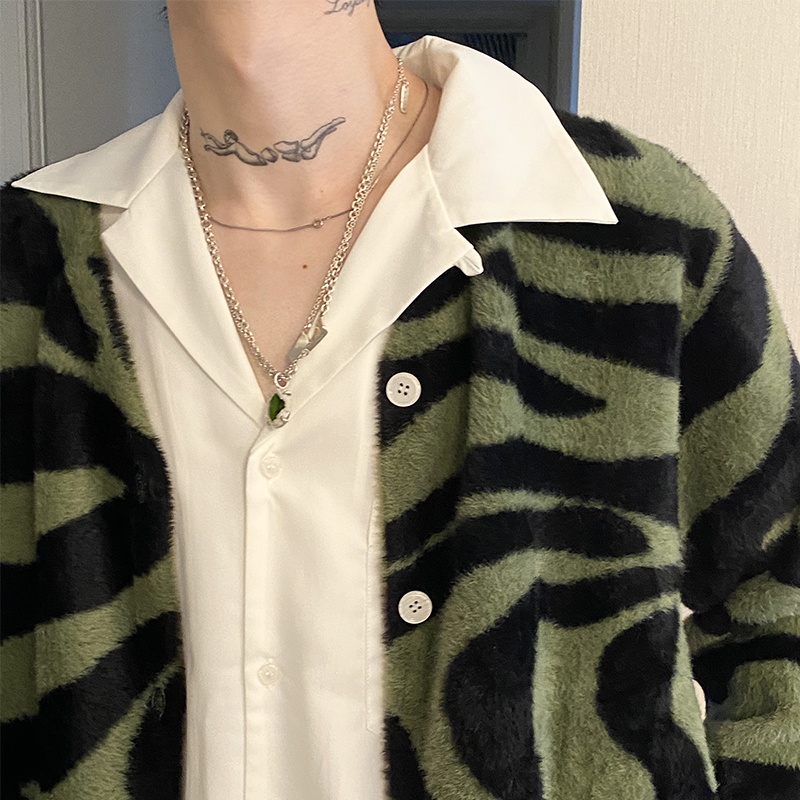 Les Fortes/20AW 原创设计虎纹马海毛针织衫外套潮牌毛绒开衫夹克