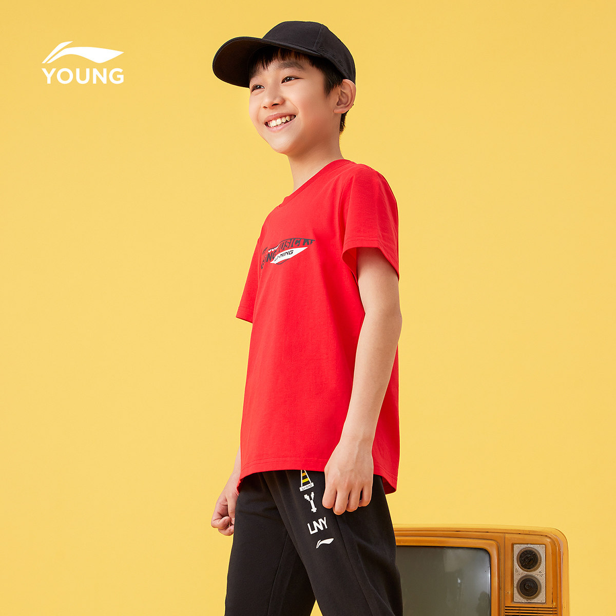 李宁童装t恤男小大童夏季旗舰官方休闲圆领上衣儿童时尚宽松短袖