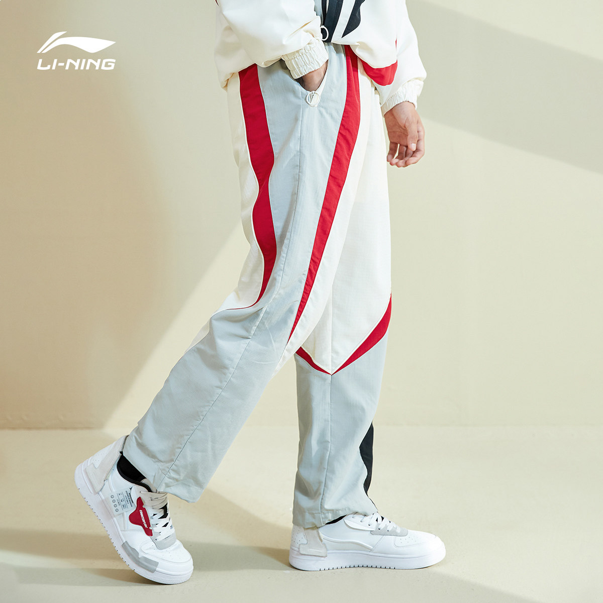 中国李宁运动裤男士时尚拼接撞色休闲裤子春夏潮流梭织运动裤男